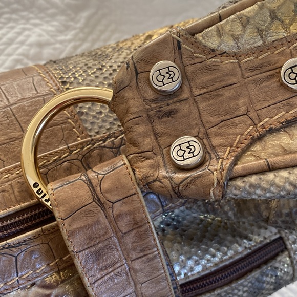 Marino Orlandi Genuine Leather Handbag Faux Embossed Alligator Crocodile - Picture 13 of 13